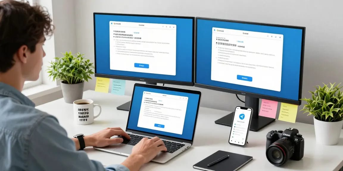 Setting up Telegram Chinese language interface on modern tech workspace with user-friendly instructions.